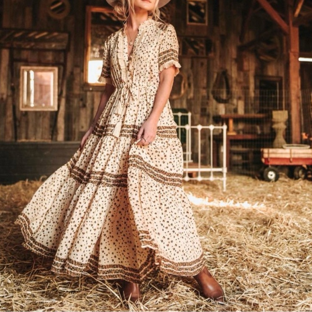 Free People Rare Feelings Cream Floral Maxi Dress